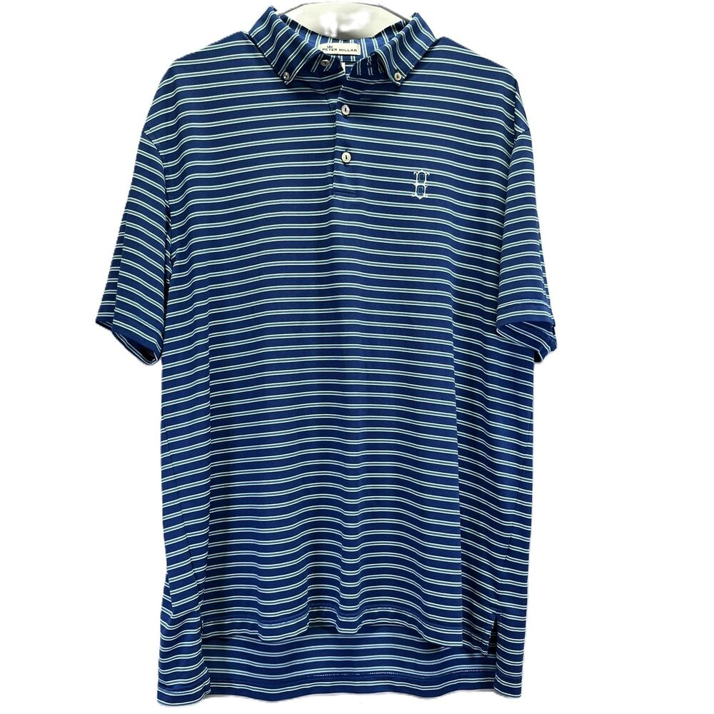 Peter Millar Blue and White Striped Polo Shirt